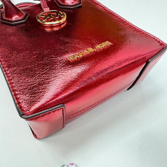 Michael Kors Mercer XS North South MINI Satchel Crossbody Bag Patent Crimson - Picture 4 of 10
